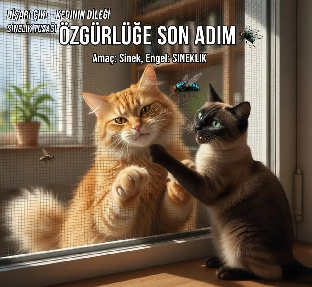 Kedi sinekliği pencere montajı tamamlanmış görünüm